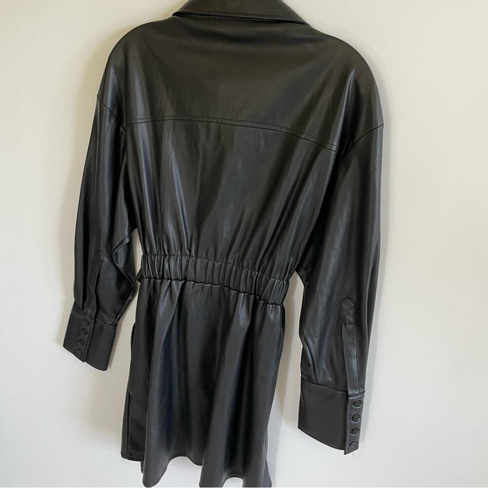 NWT Zara Black Faux Leather Shirt Dress - Picture 9 of 11